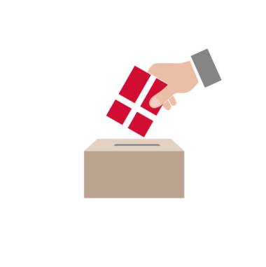 Denmark elections, national flag and ballot box, white background vector work